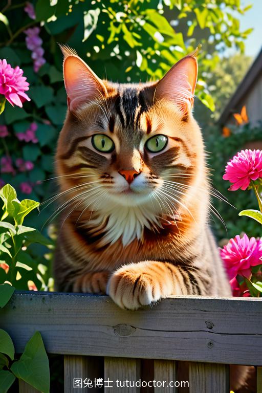 虎斑猫与蝴蝶：花园奇遇