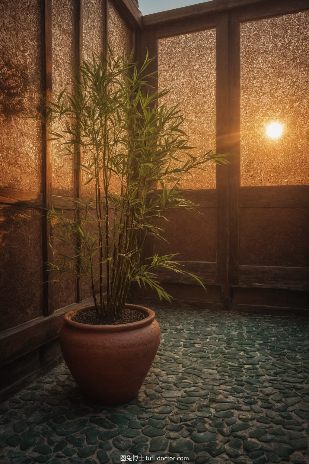 古韵庭院：木雕屏风与竹影