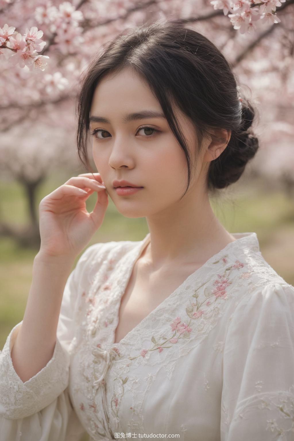 春日樱花下，纯真少女的恬静微笑