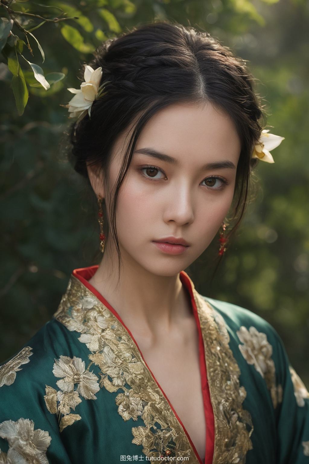 月色花园中的古筝少女