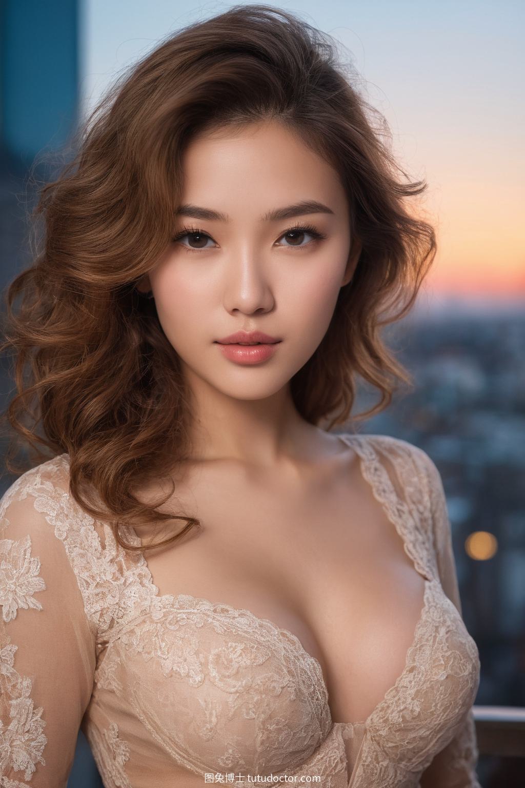 纯欲吊带：繁华都市中的神秘魅力，美女与屋顶酒吧