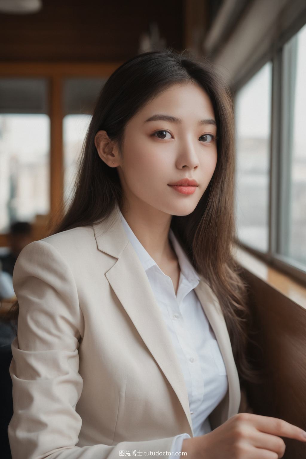 清纯校花：时尚咖啡馆里的清新美人
