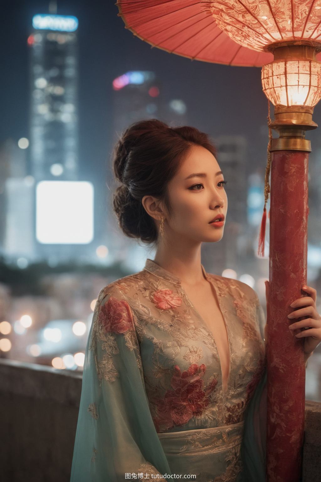 古风韵味：旧世界风情，女子与东方伞
