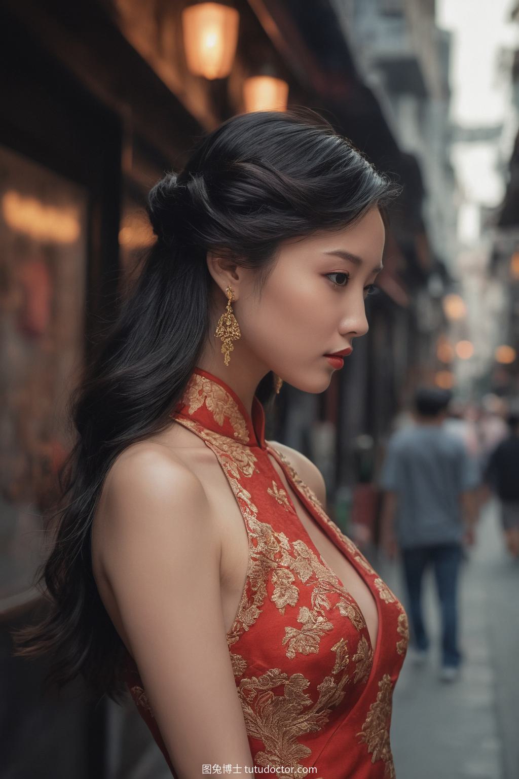 古风韵味：霓虹巷中的神秘佳人