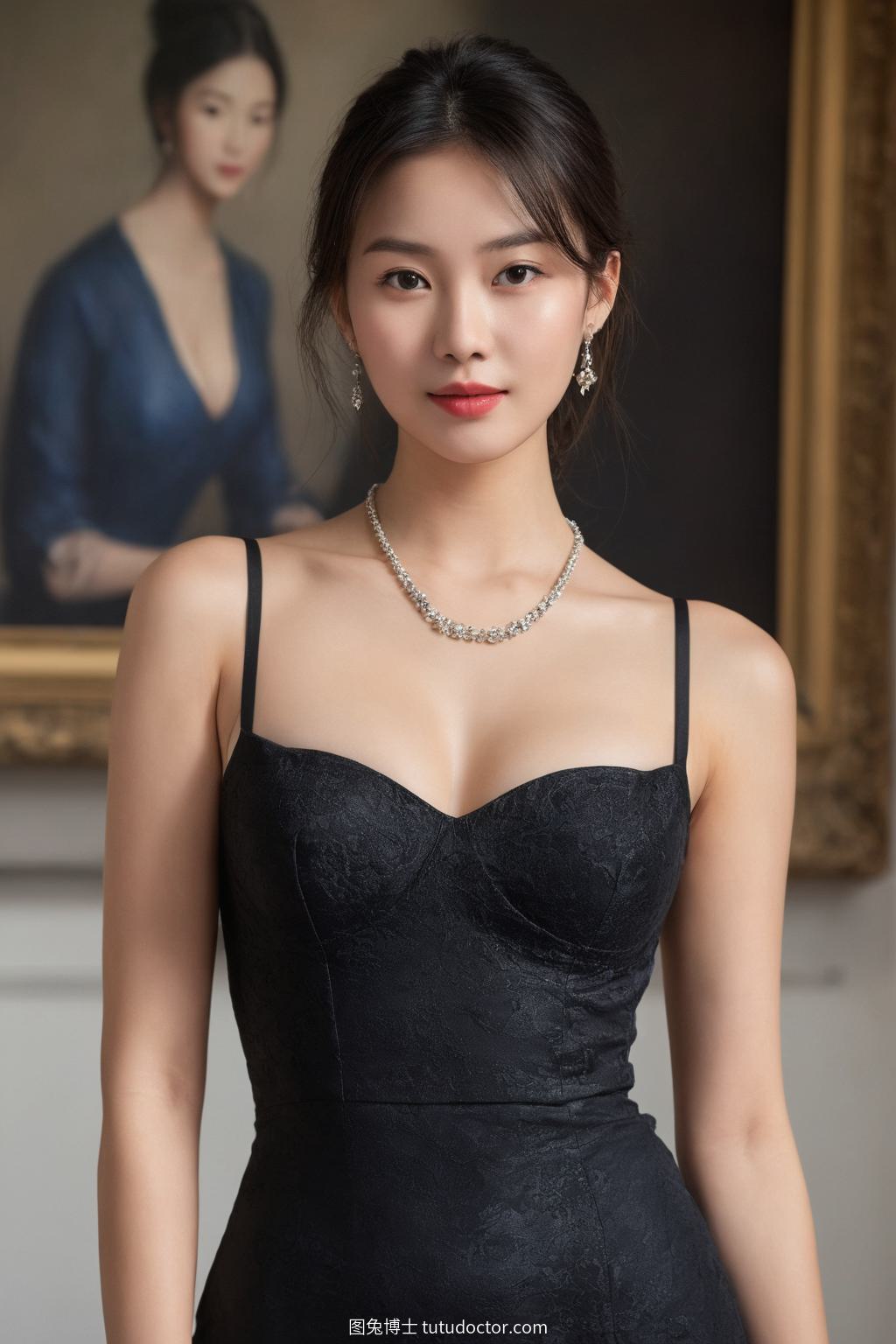 黑丝诱惑：画廊女子与油画