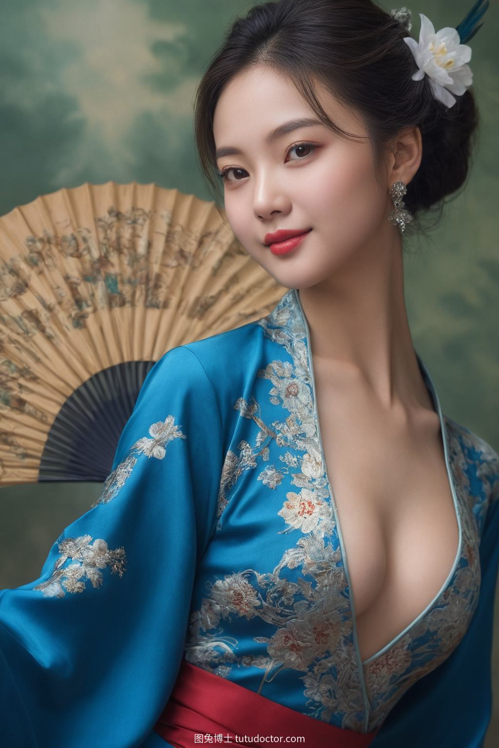 古风韵味：溪边佳人扇羽扇