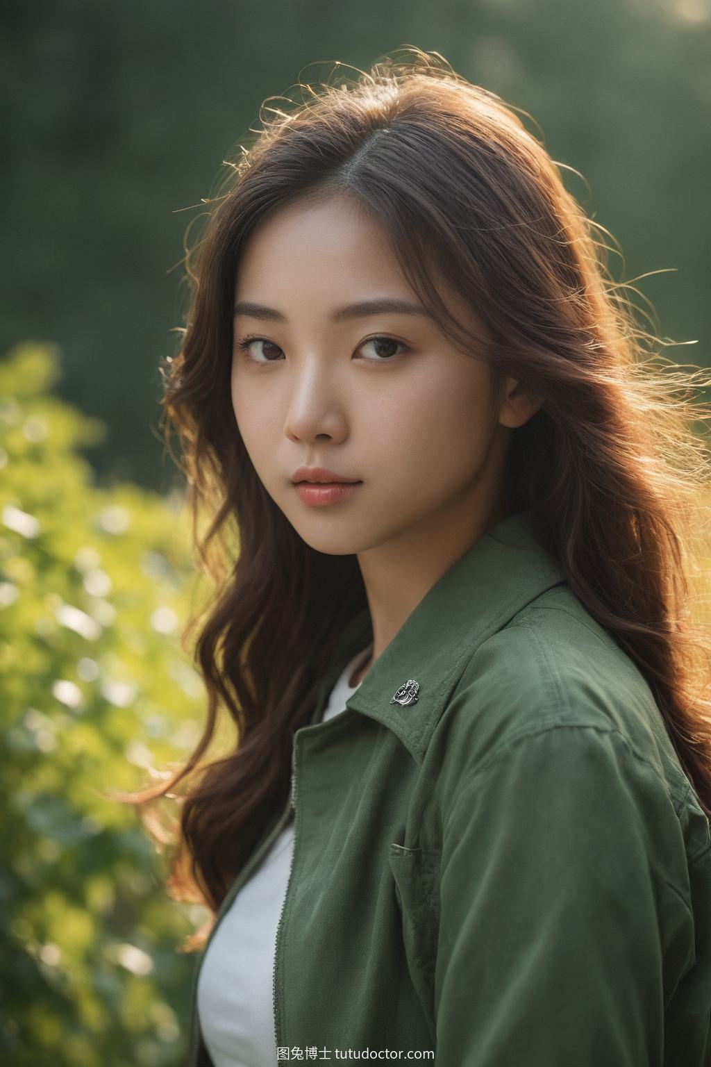 清纯校花：阳光、绿叶与美人，自然之美的动人瞬间
