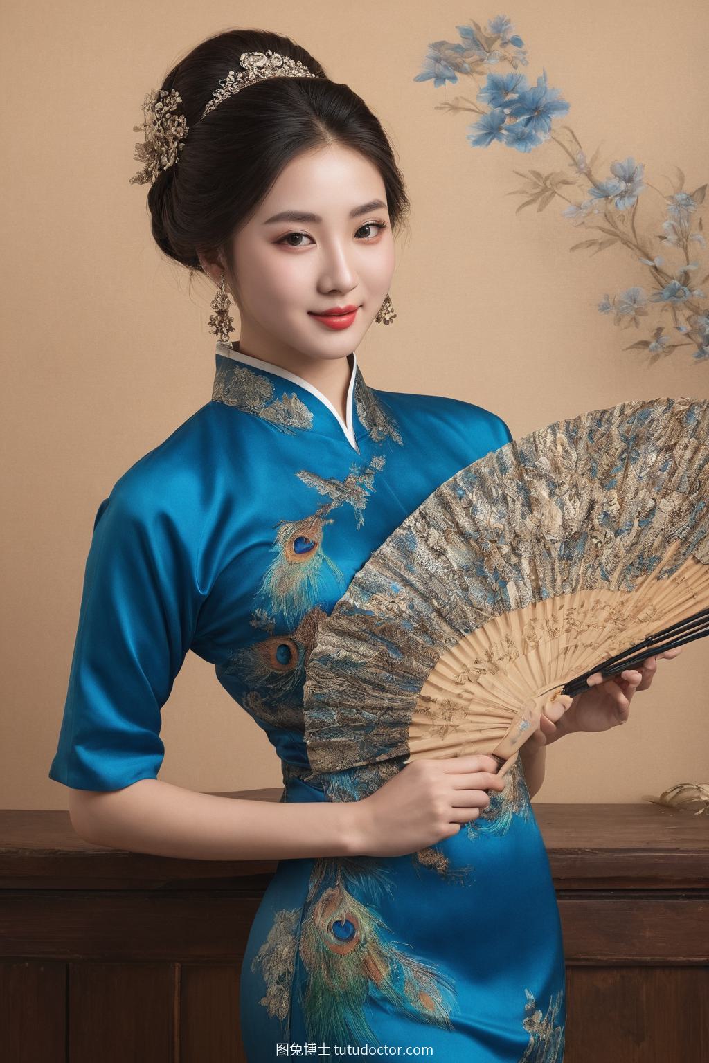 古风韵味：溪边佳人扇羽扇