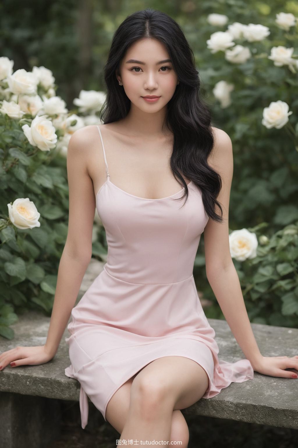 纯欲吊带：花园中的神秘美人