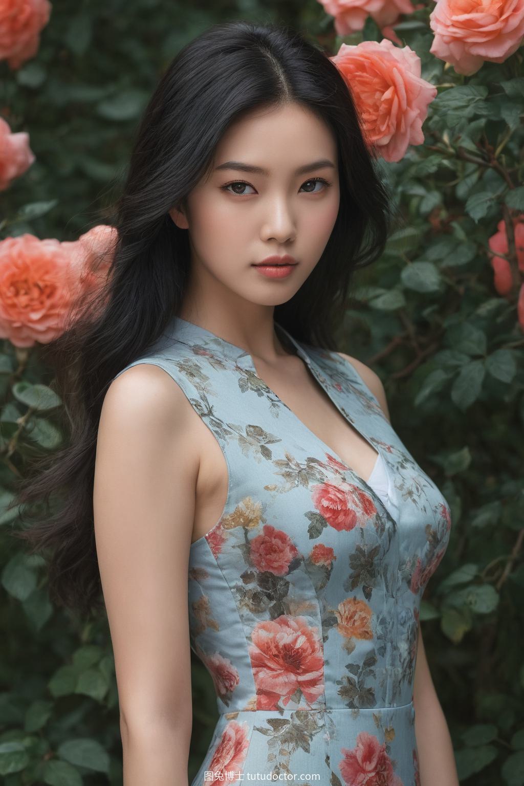 纯欲吊带：花园漫步的女士