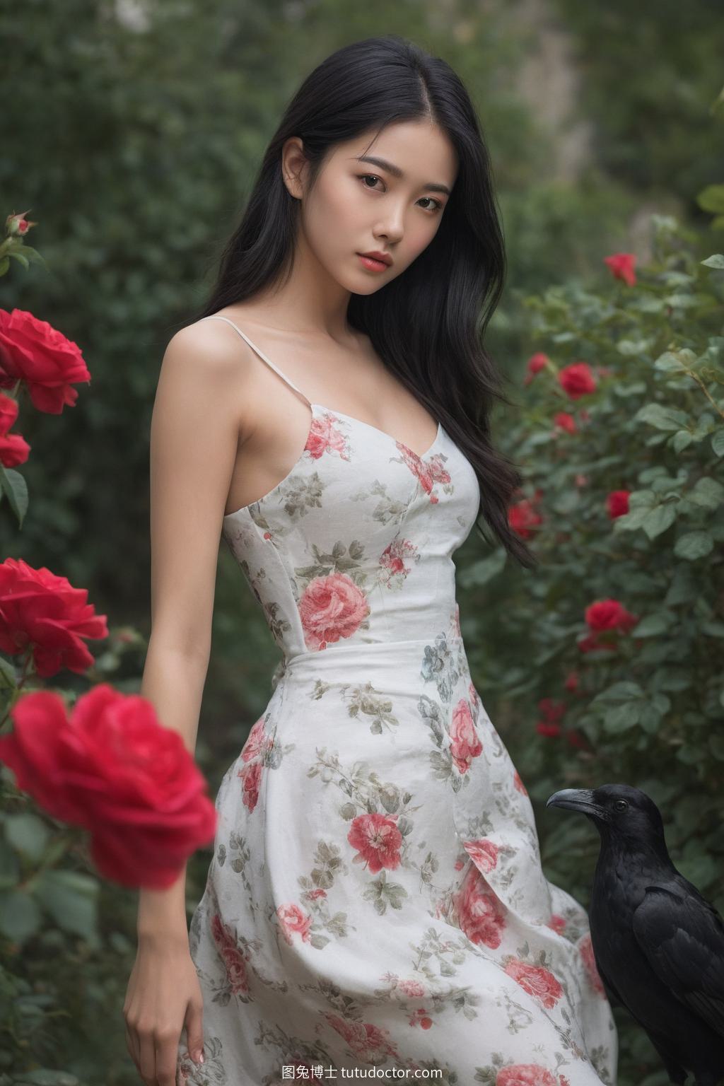 纯欲吊带：花园漫步的女士