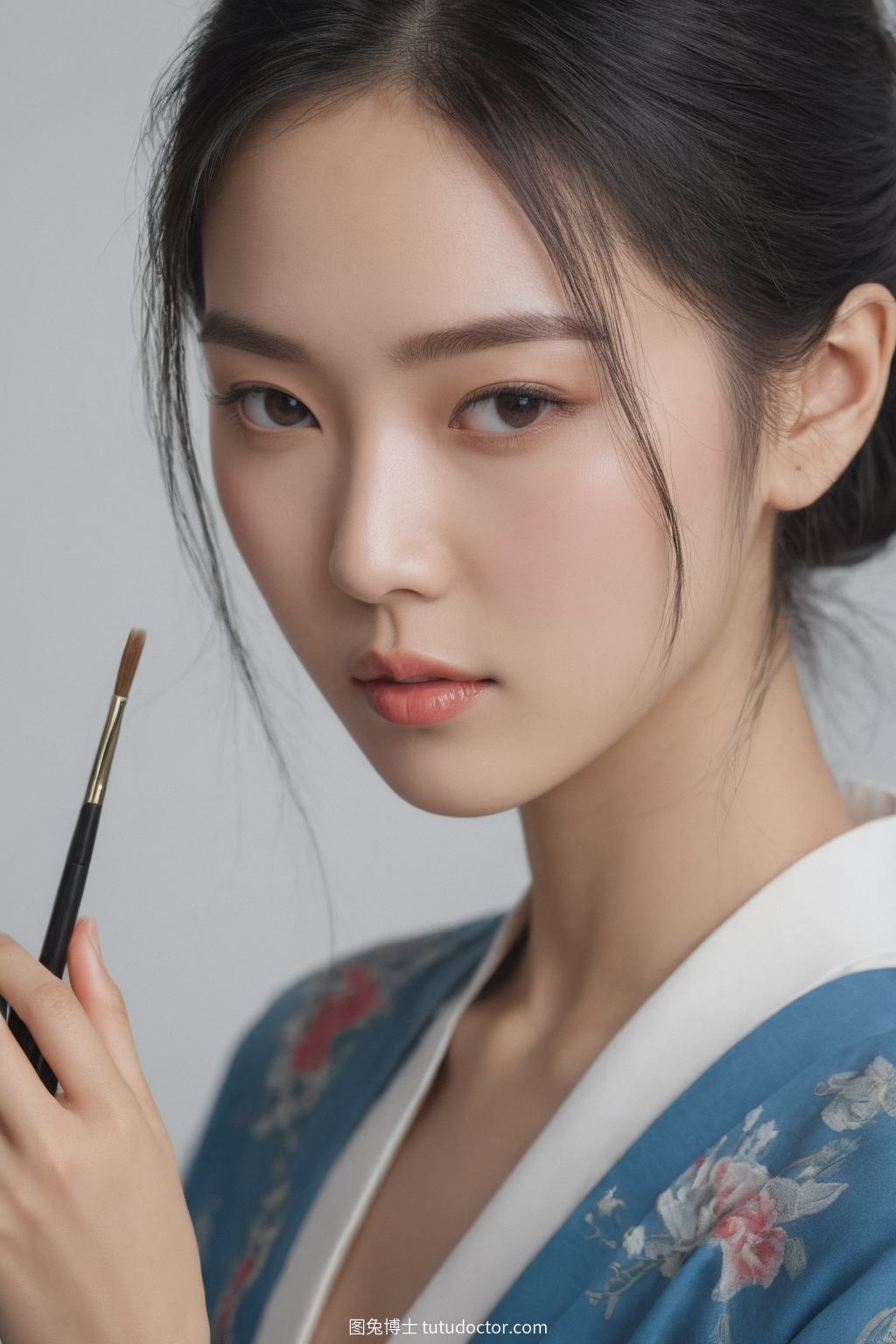 异域美女：东方美人书法练习