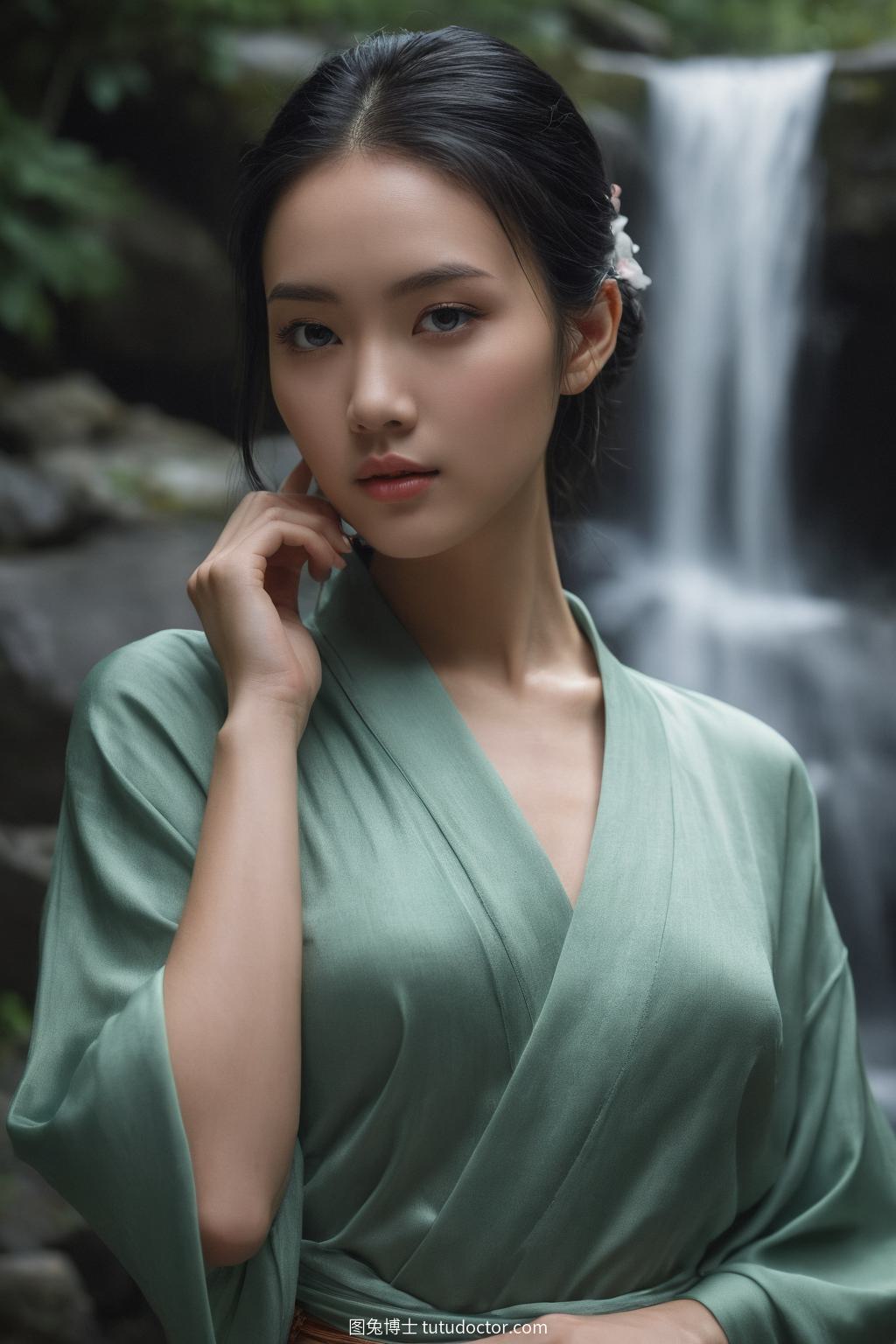 私房写真：瀑布旁的玉美人