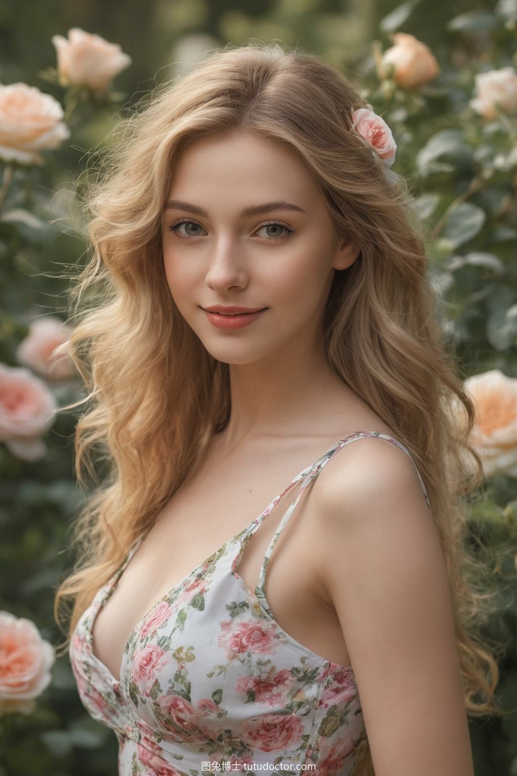 花样美女：玫瑰园中的金色佳人