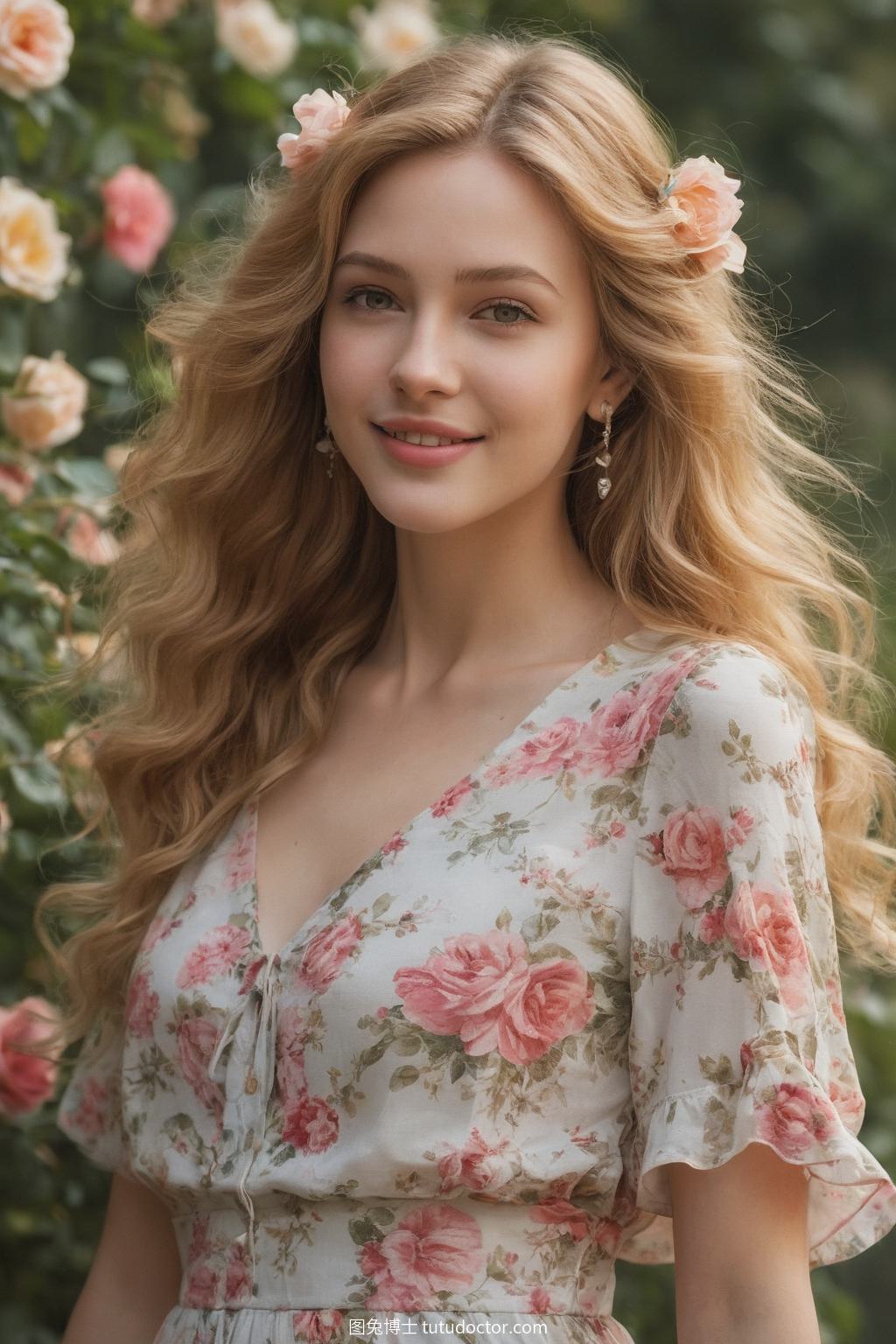 花样美女：玫瑰园中的金色佳人