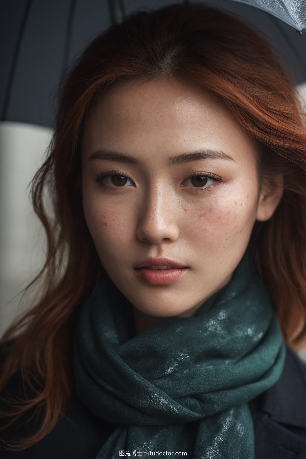 清纯美女：红发雀斑女孩的雨中嬉戏
