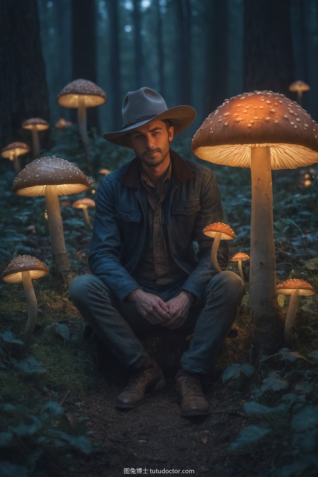 植物秘境：暮色中的发光蘑菇林