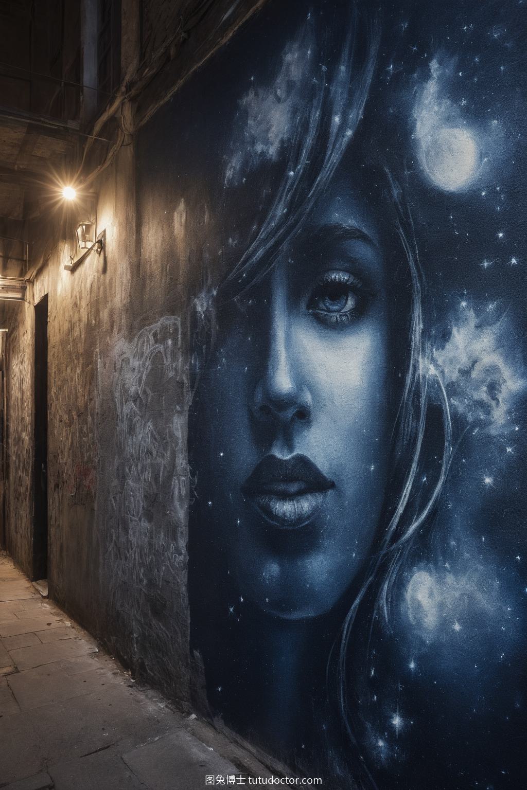 涂鸦艺术：月光巷弄里的星空壁画