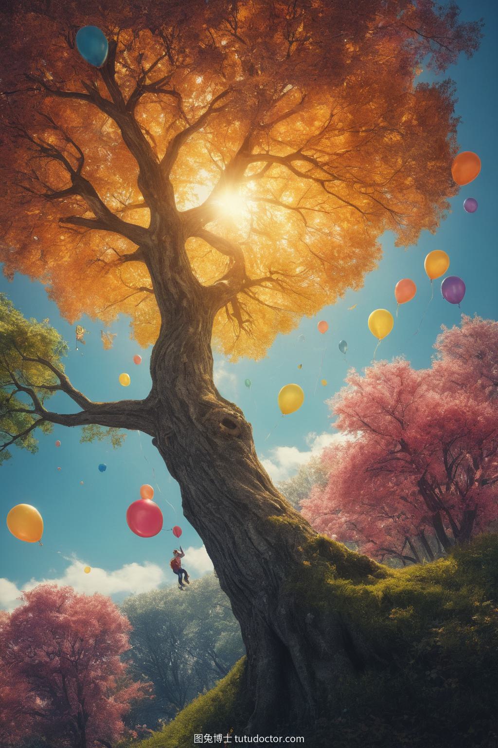 涂鸦艺术：静谧公园里的梦幻橡树画布