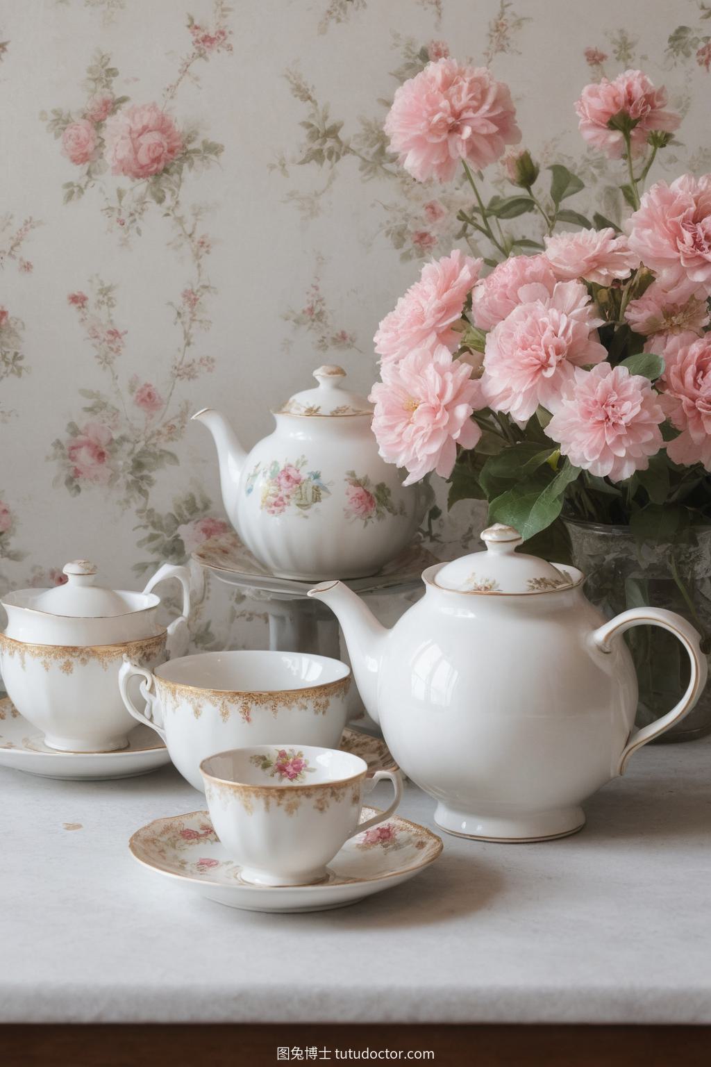 烘焙时光：复古花茶具与甜美午后
