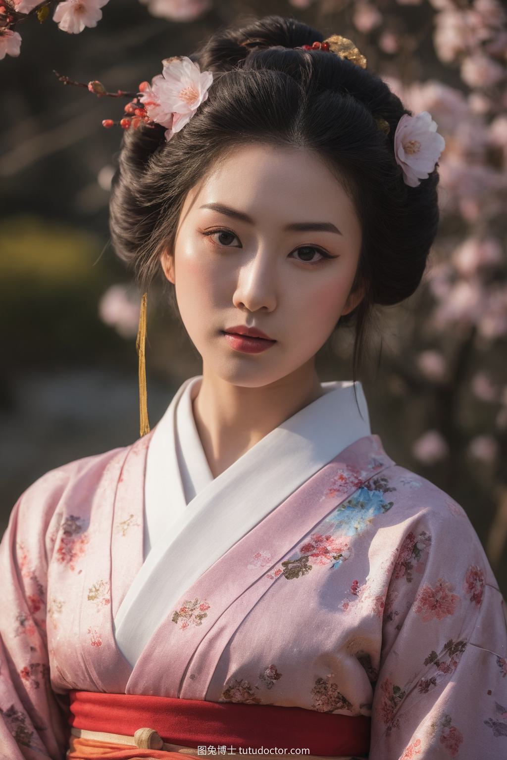 COSPLAY：夕阳、樱花与艺妓，宁静的日式花园瞬间