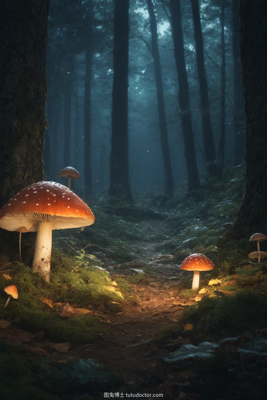 植物秘境：发光蘑菇照亮森林，营造梦幻氛围