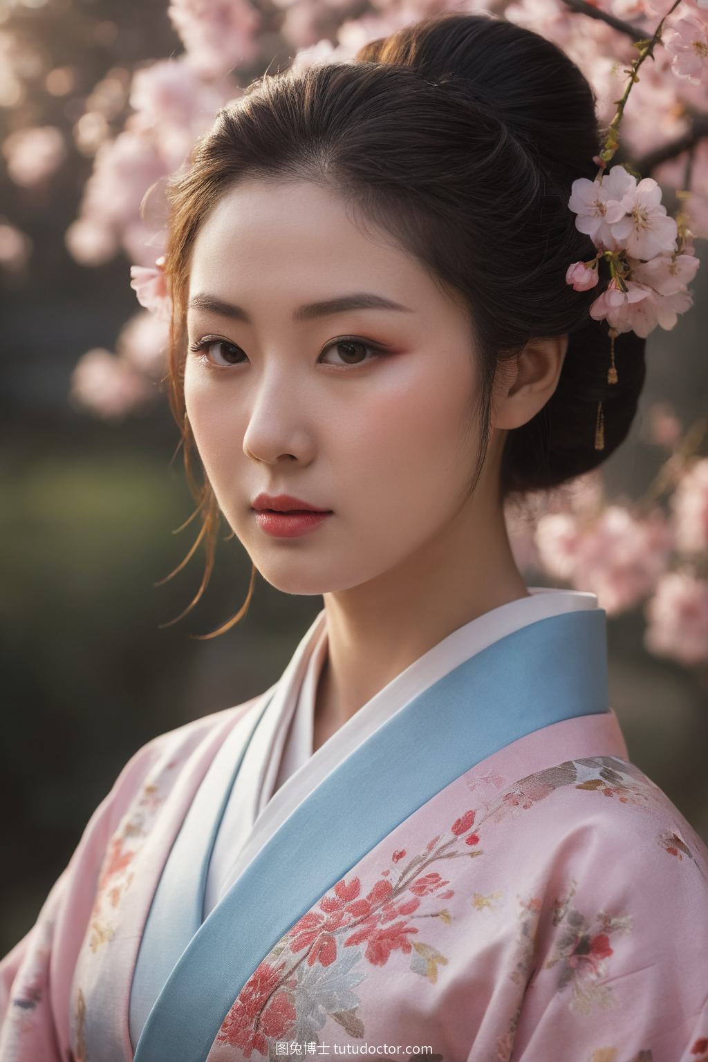 COSPLAY：夕阳、樱花与艺妓，宁静的日式花园瞬间