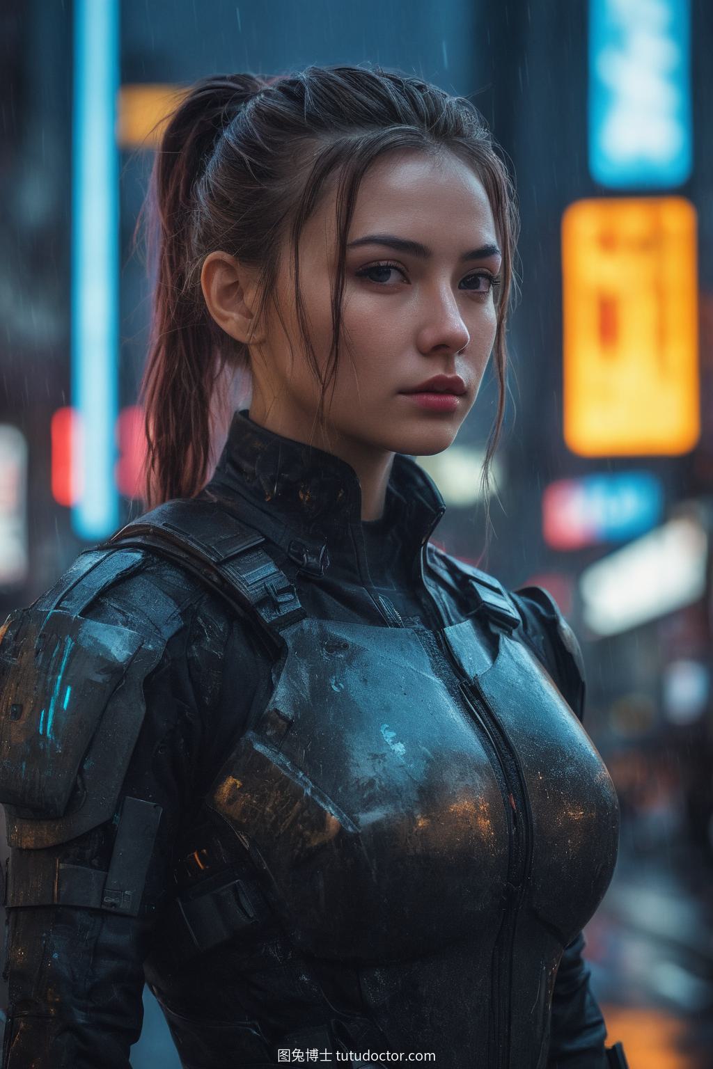COSPLAY：赛博朋克角色扮演者在雨夜霓虹城市