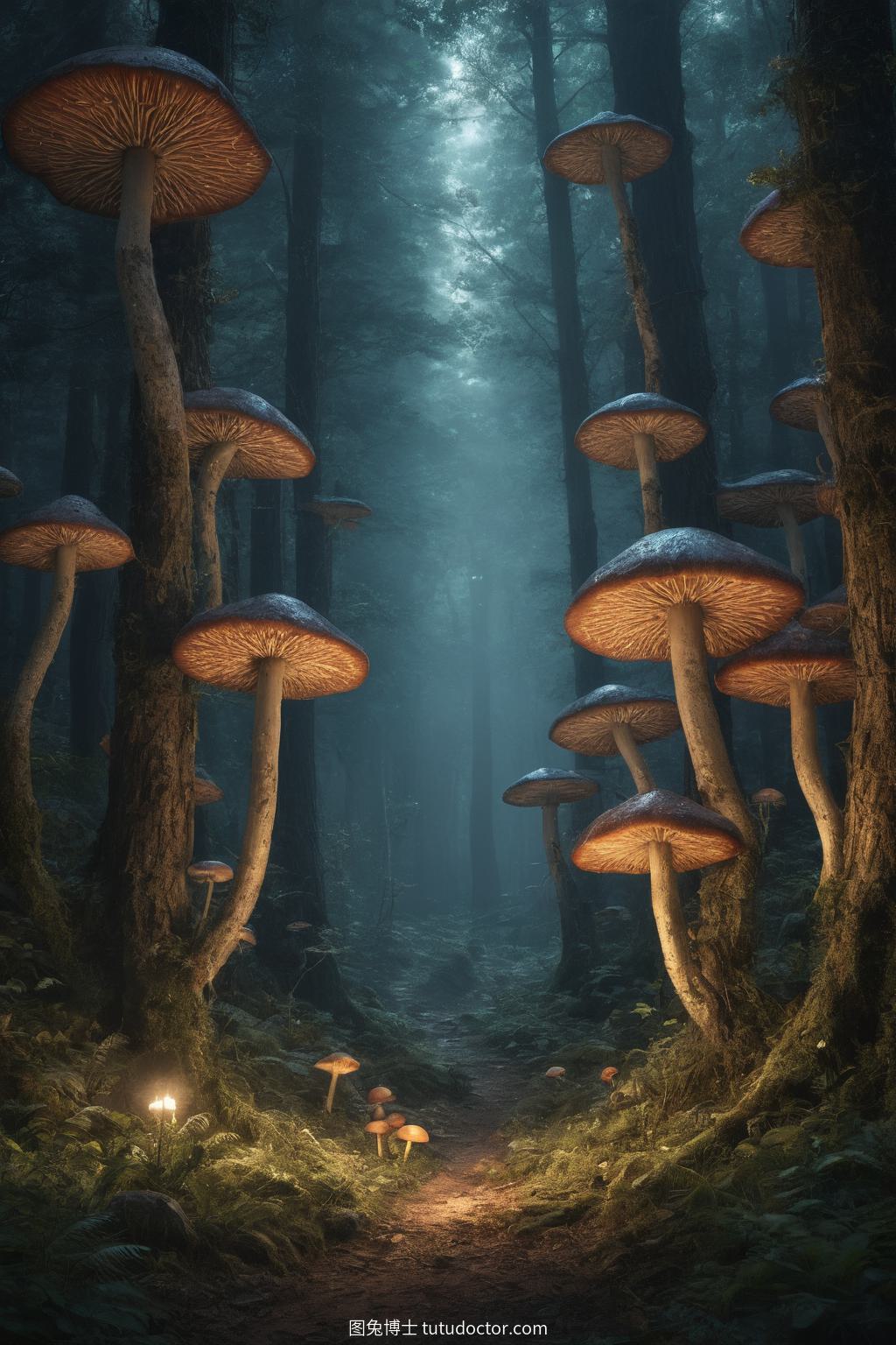 植物秘境：发光蘑菇照亮森林，营造梦幻氛围