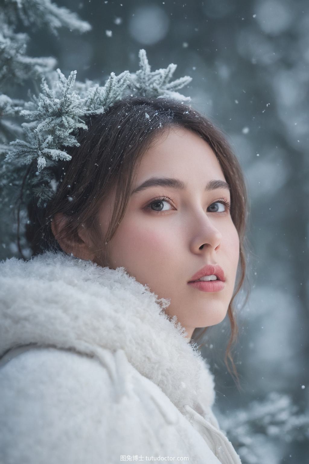 植物花卉：星光下的雪松冬日奇景