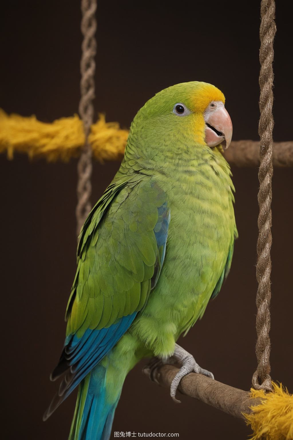 可爱萌宠：欢快鹦鹉笼中轻晃，黄羽生辉，鸣声悠扬