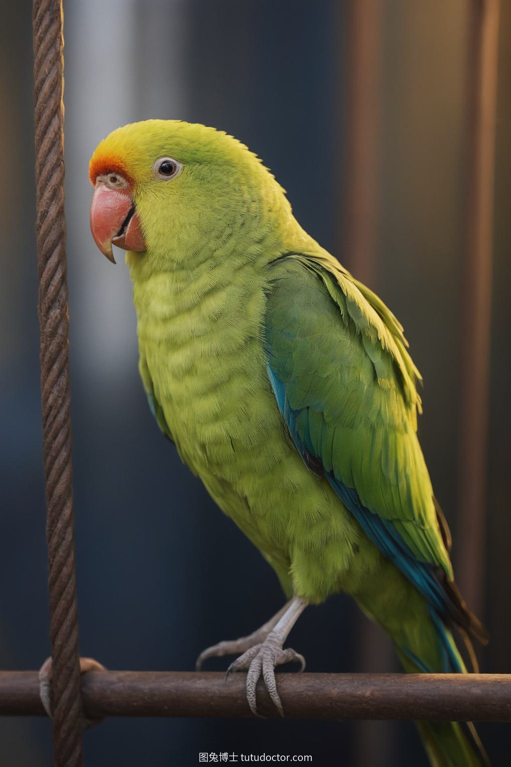 可爱萌宠：欢快鹦鹉笼中轻晃，黄羽生辉，鸣声悠扬