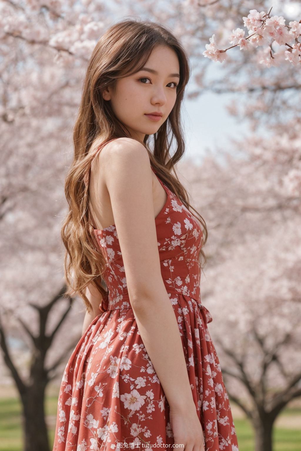花样美女：樱花下的优雅女子