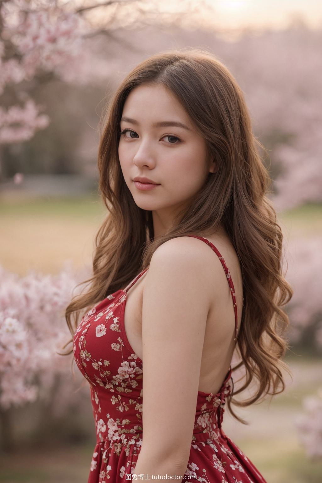 花样美女：樱花下的优雅女子