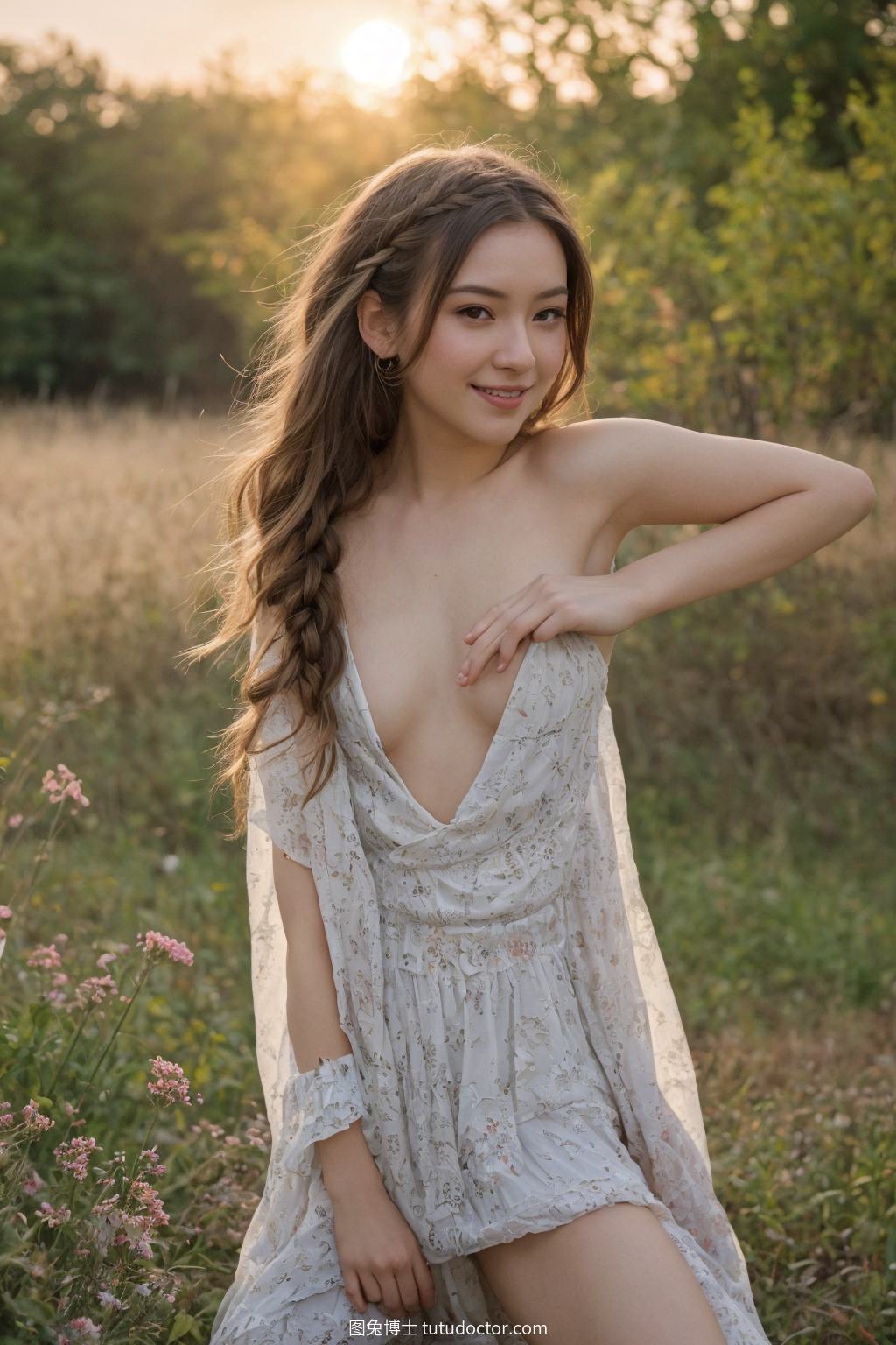 花样美女：宁静公园中的波西米亚风女子